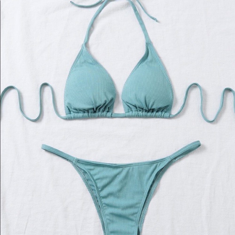 NEW Rib Triangle Thong Bikini Swimsuit